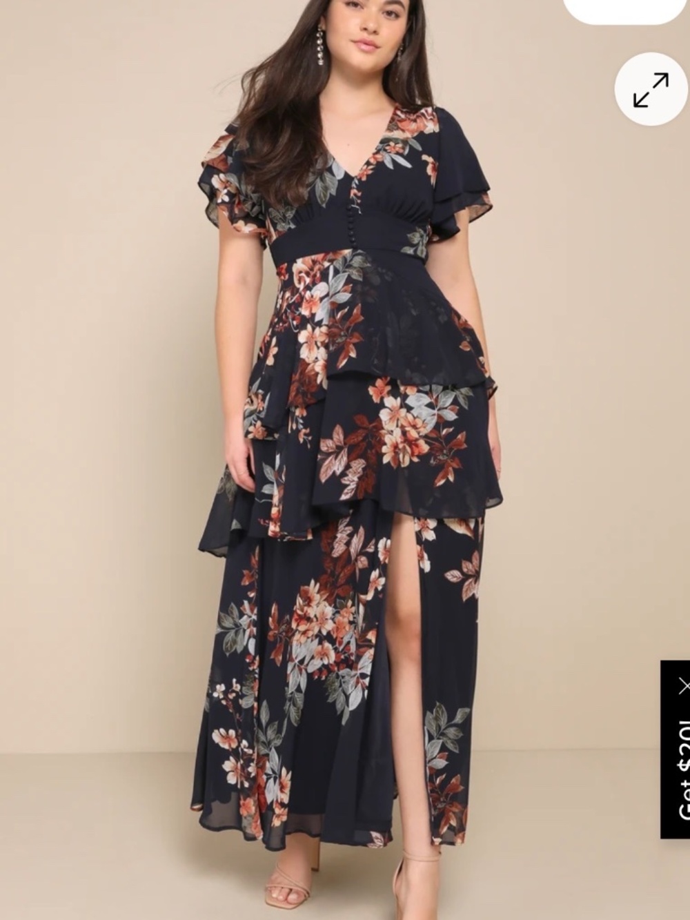 Lulus Midnight Mood Navy Blue Floral Print Tiered Maxi Dress - Size L - Picture 8 of 8